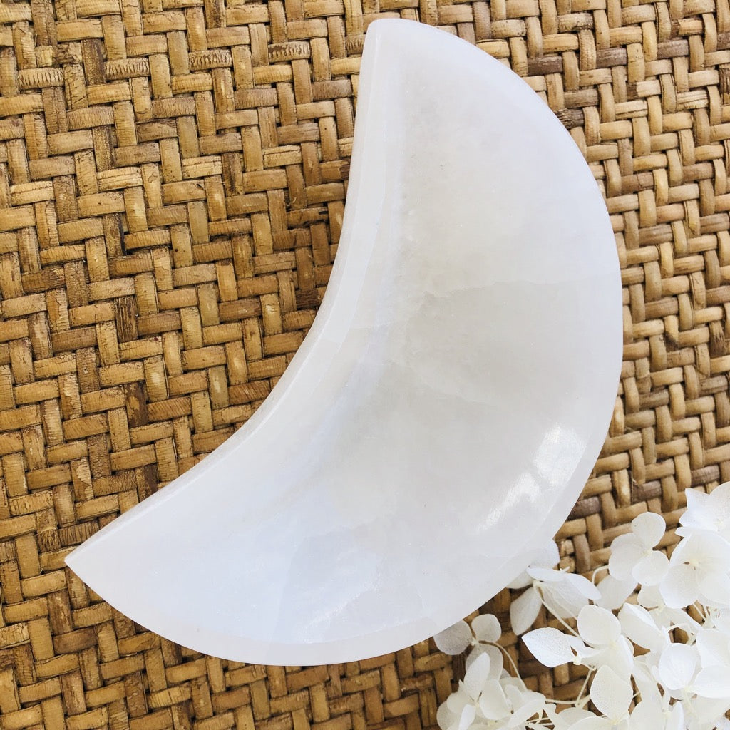 Selenite Crystal Moon Bowl 10cm