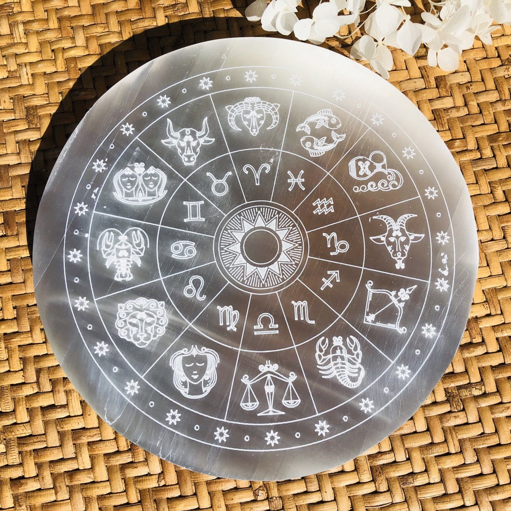 Selenite Charging Plate Round Australia Zodiac Print